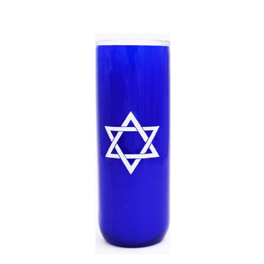 Dadant Candle Blue, 7 Day, Glass Jewish Shiva Candle - Case of 12 Candles