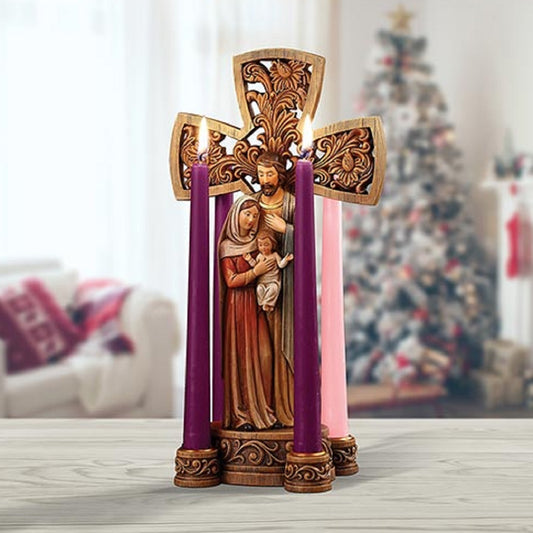 avalon-gallery-14h-cross-and-holy-family-advent-candleholder-b4131