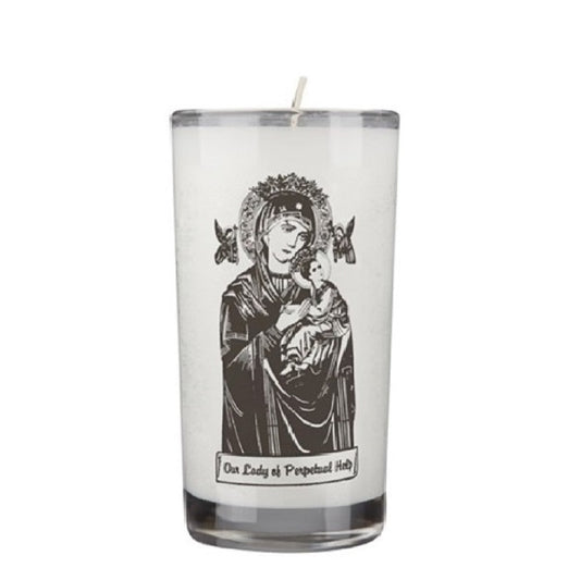 dadant-candle-our-lady-of-perpetual-help-72-hour-glass-prayer-candle-case-of-12-candles-153052