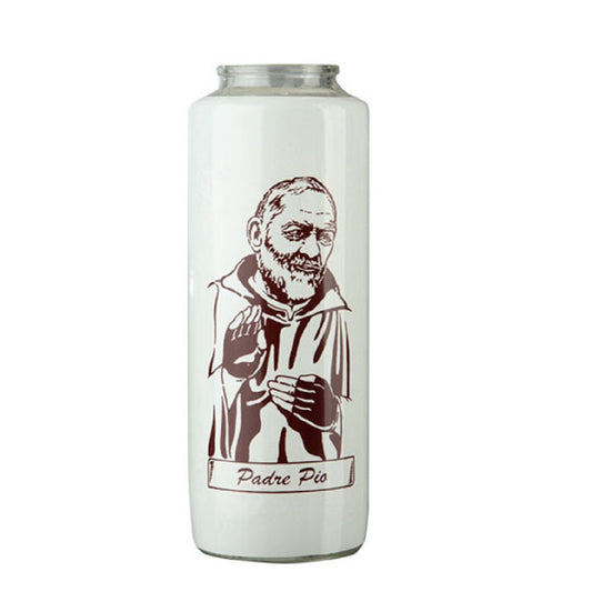 dadant-candle-padre-pio-6-day-glass-devotional-candle-case-of-12-candles-88300