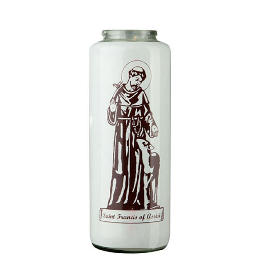 dadant-candle-saint-francis-of-assisi-6-day-glass-devotional-candle-case-of-12-candles-87500