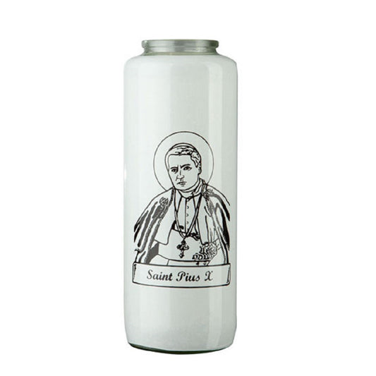 dadant-candle-saint-pius-x-6-day-glass-devotional-candle-case-of-12-candles-87600