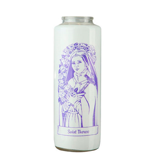 dadant-candle-saint-therese-of-lisieux-6-day-glass-devotional-candle-case-of-12-candles-87000