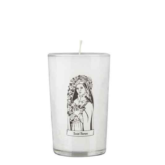 dadant-candle-saint-therese-of-lisieux-24-hour-glass-prayer-candle-case-of-12-candles-142087