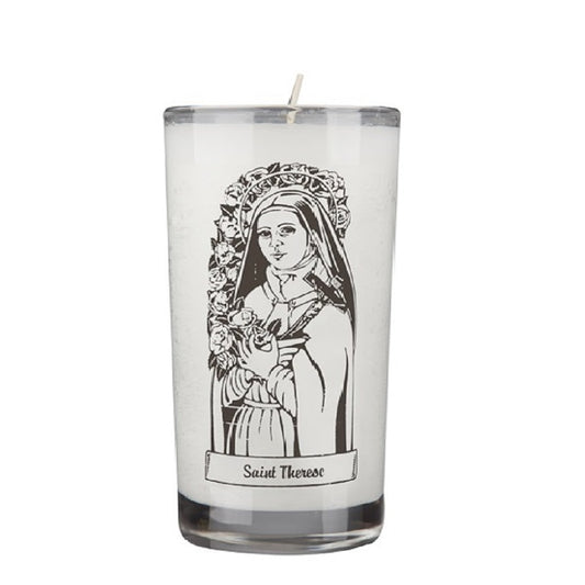 dadant-candle-saint-therese-of-lisieux-72-hour-glass-prayer-candle-case-of-12-candles-153087