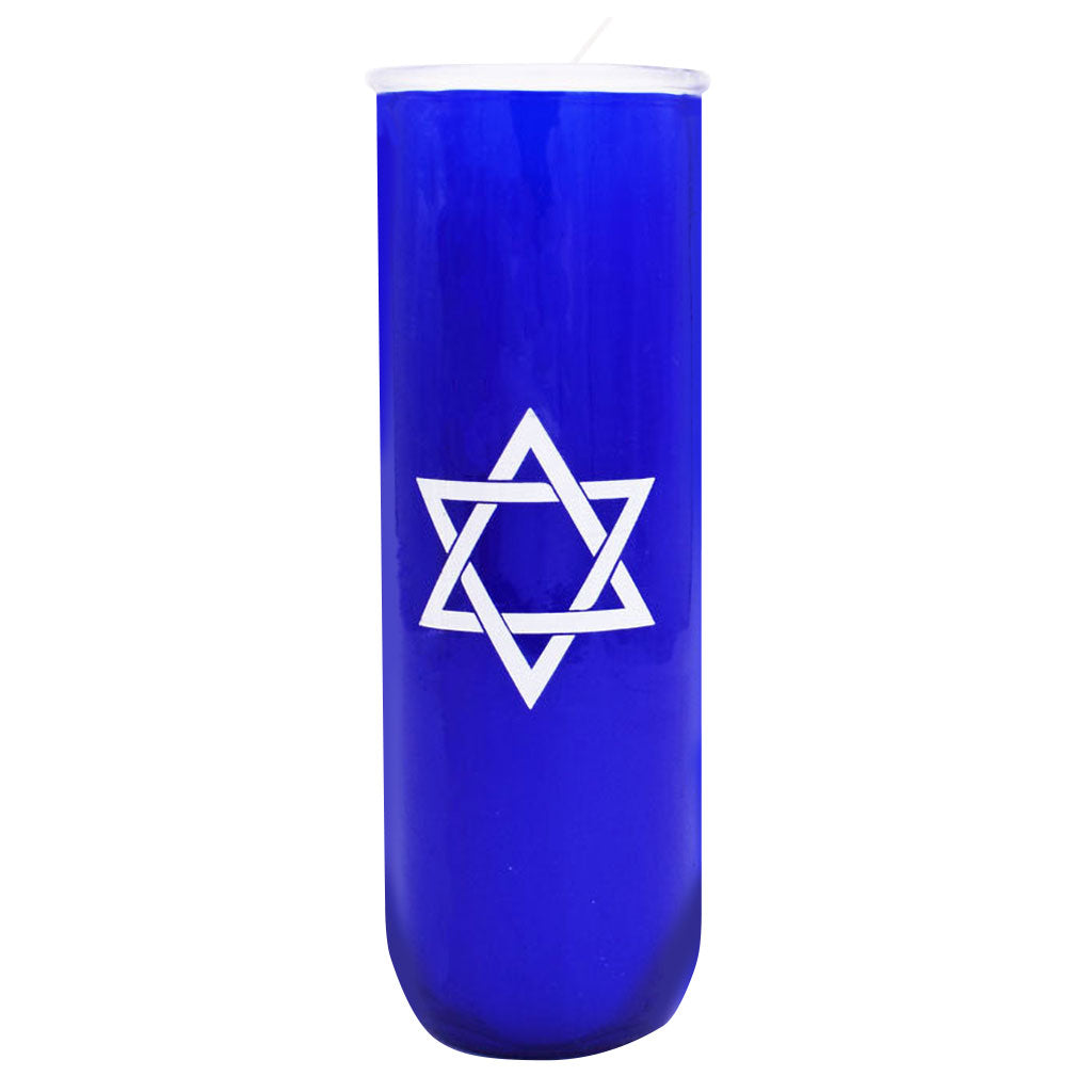 dadant-candle-star-of-david-blue-6-day-open-mouth-glass-devotional-candle-case-of-12-candles-89002