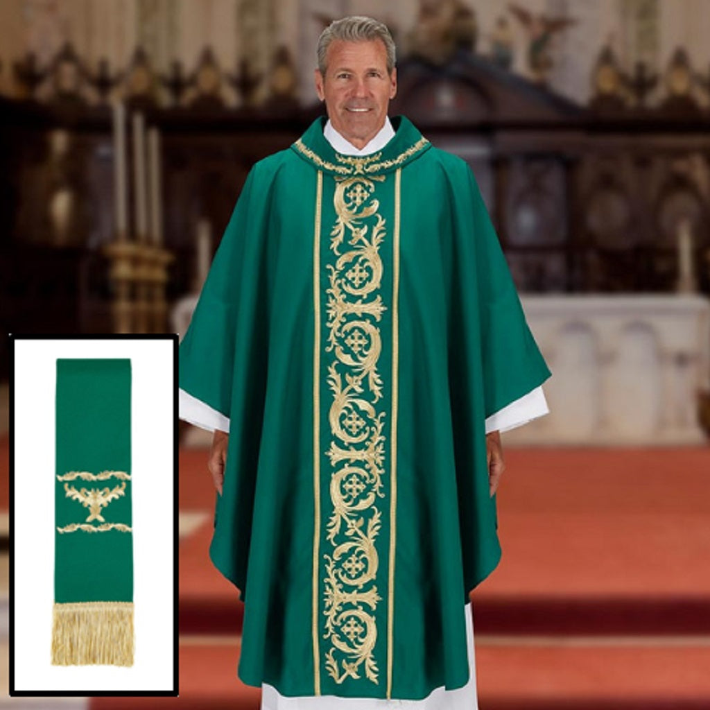 r-j-toomey-capella-collection-green-gothic-style-chasuble-with-cowl-neck-and-inner-stole-l1298grn